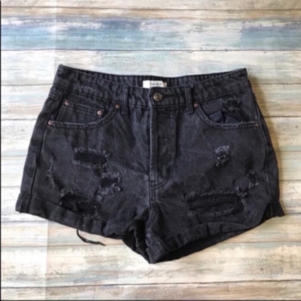 Forever 21 High Rise Black Distressed Shorts
